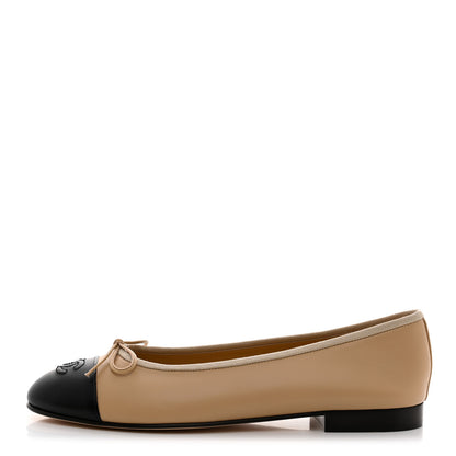 Chanel Lambskin Cap Toe Ballerina Flats 39.5 Beige Black 1 of 9