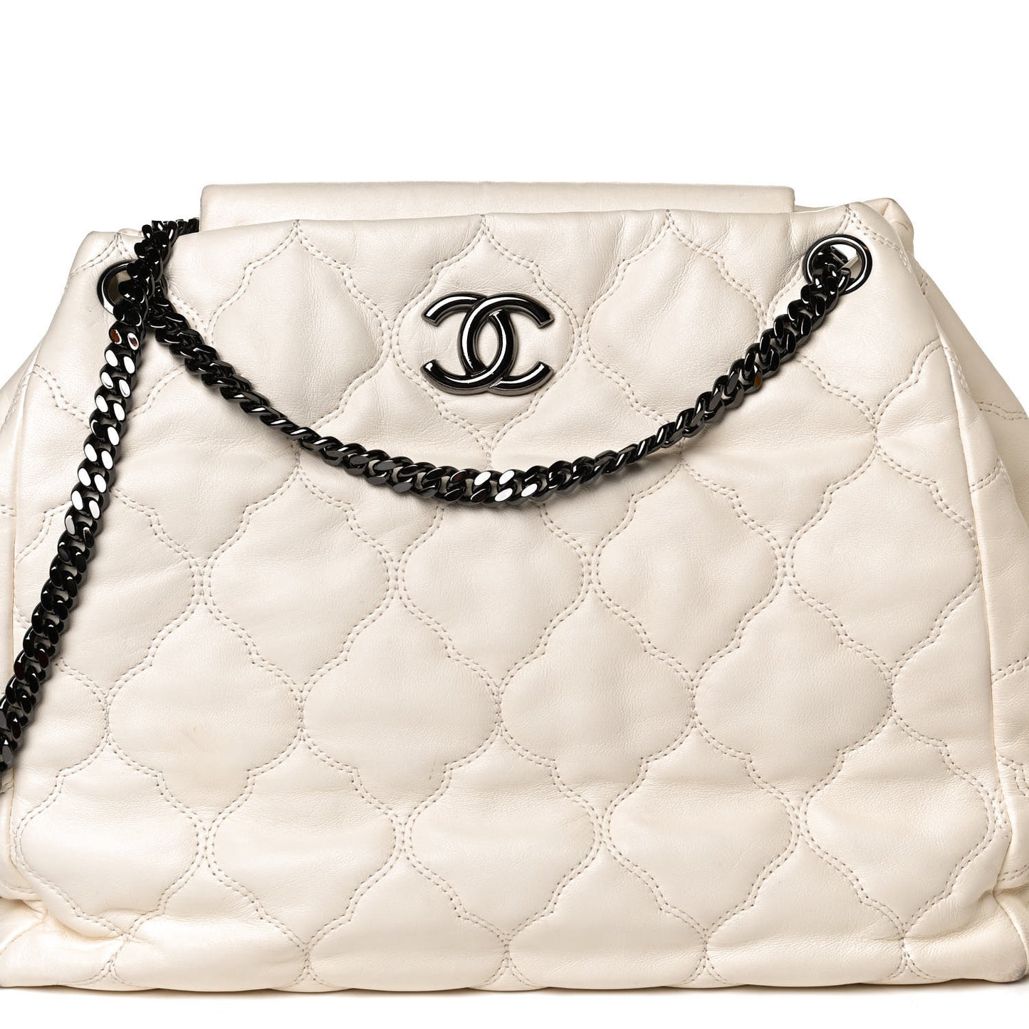 Lambskin Cells Accordion Tote Dark White
