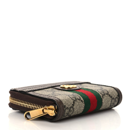 Gucci GG Supreme Monogram Textured Dollar Calfskin Web Ophidia Zip Around Card Case Wallet Beige Ebony New Acero 4 of 8