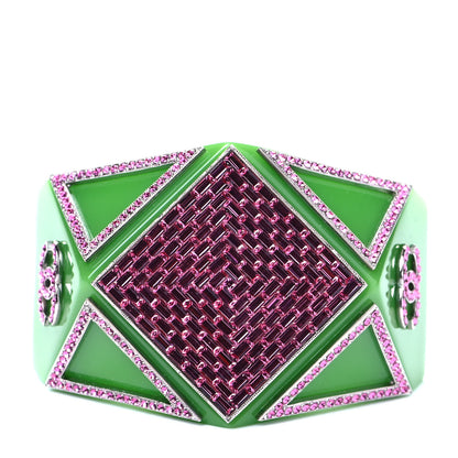 Chanel Resin Crystal CC Cuff Bracelet Green Pink 1 of 3