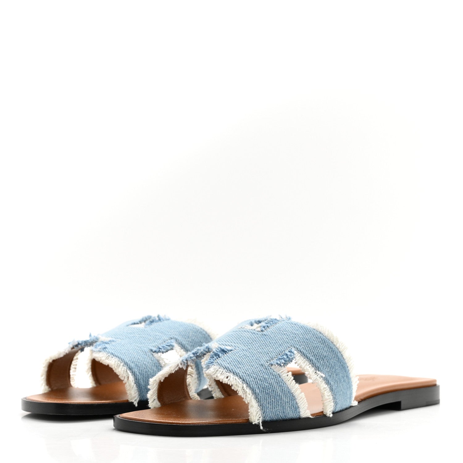 Hermes Denim Oran Fringe Sandals 39 Bleu Clair 3 of 9