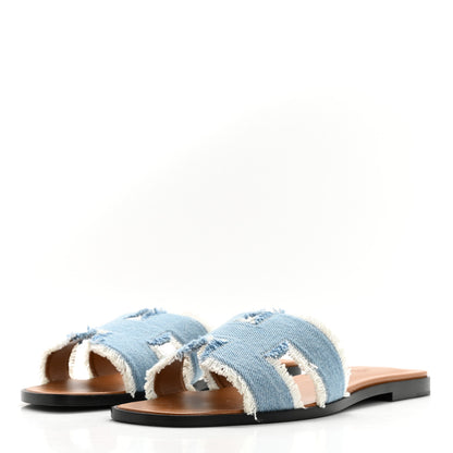 Hermes Denim Oran Fringe Sandals 39 Bleu Clair 3 of 9
