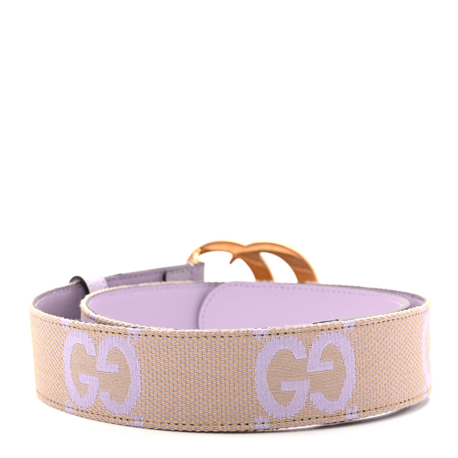 Gucci Monogram Jumbo GG Textured Dollar Calfskin Double G Belt 85 34 Beige Lapis 2 of 5