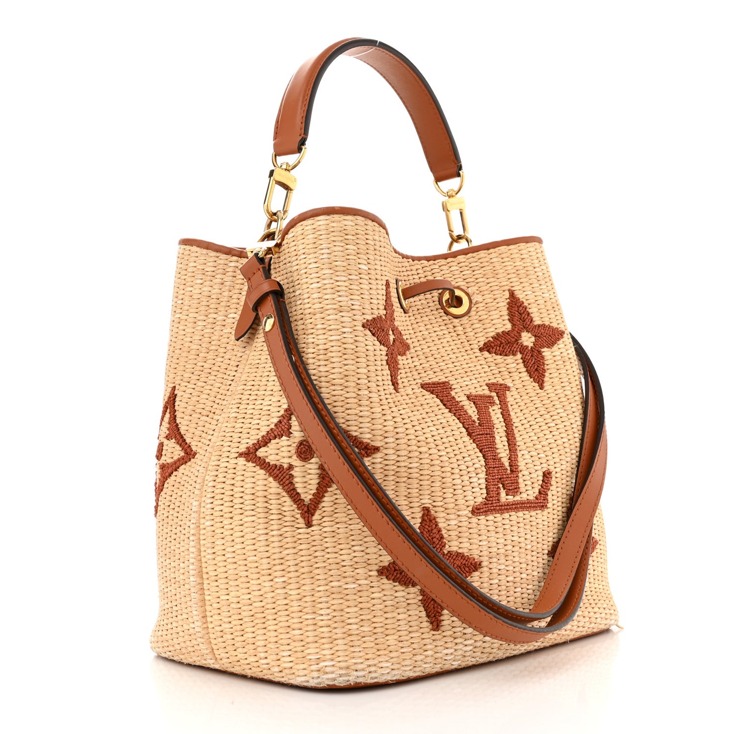 Raffia Calfskin Monogram Neonoe MM Tan