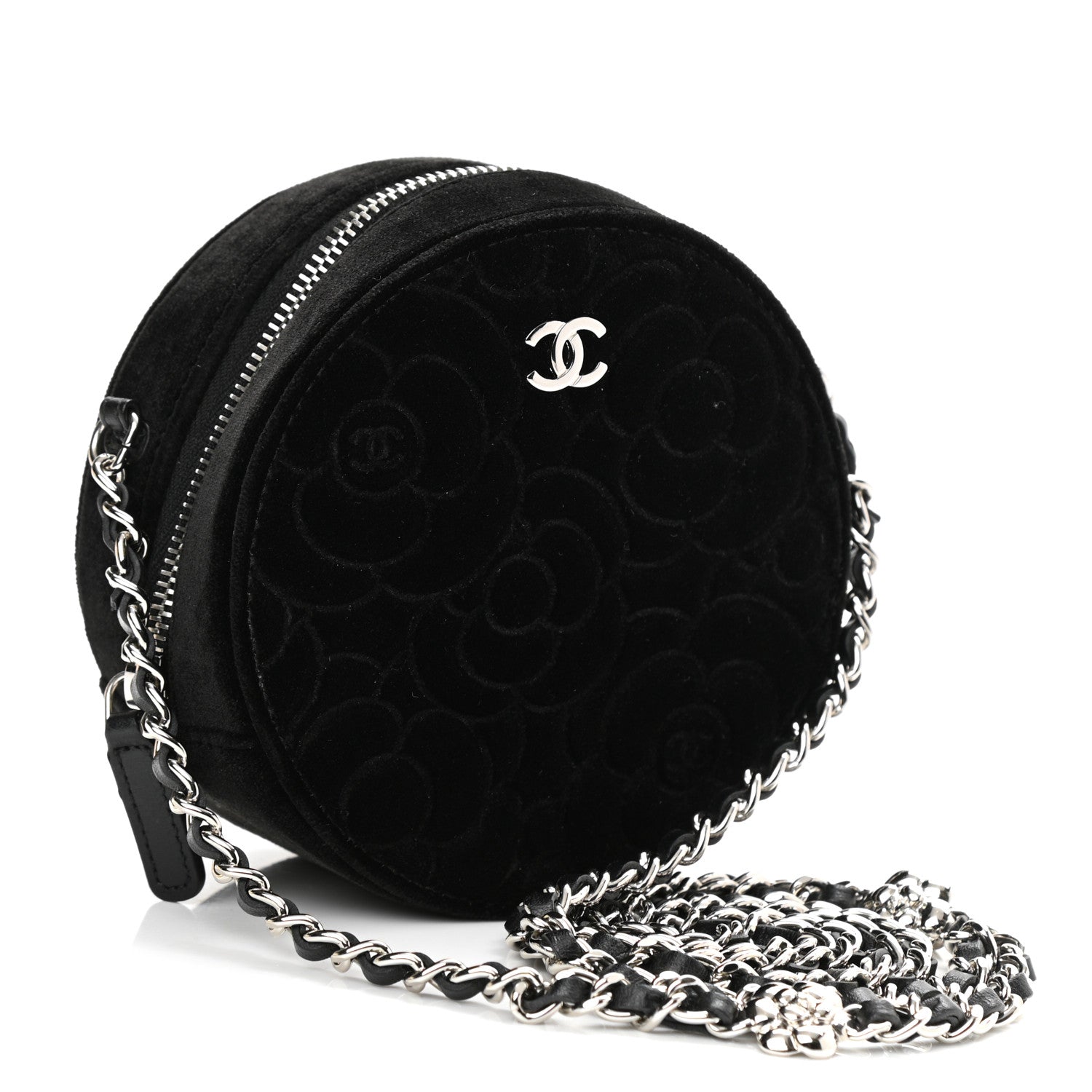 Chanel Velvet Camellia Round Clutch With Chain Black 3 of 9