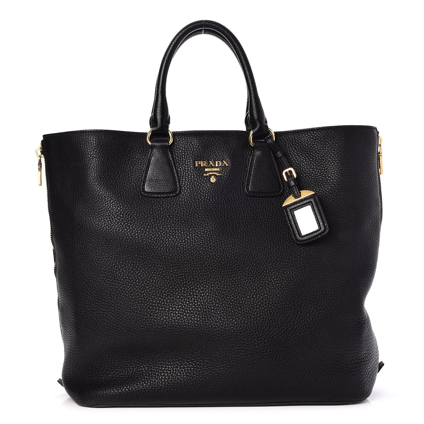 Vitello Daino Side Zip Tote Black