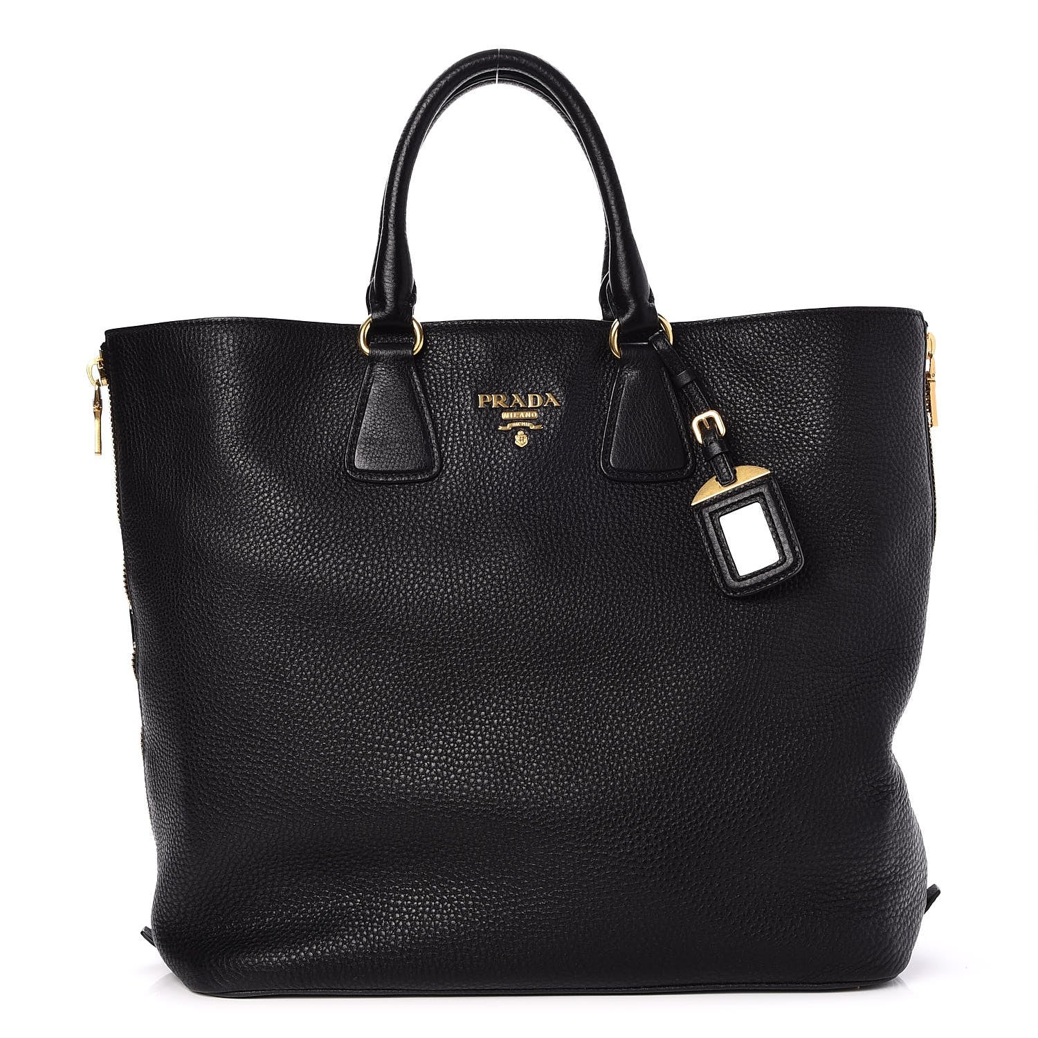 Prada Vitello Daino Side Zip Tote Black 1 of 8