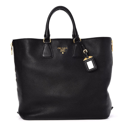 Prada Vitello Daino Side Zip Tote Black 1 of 8