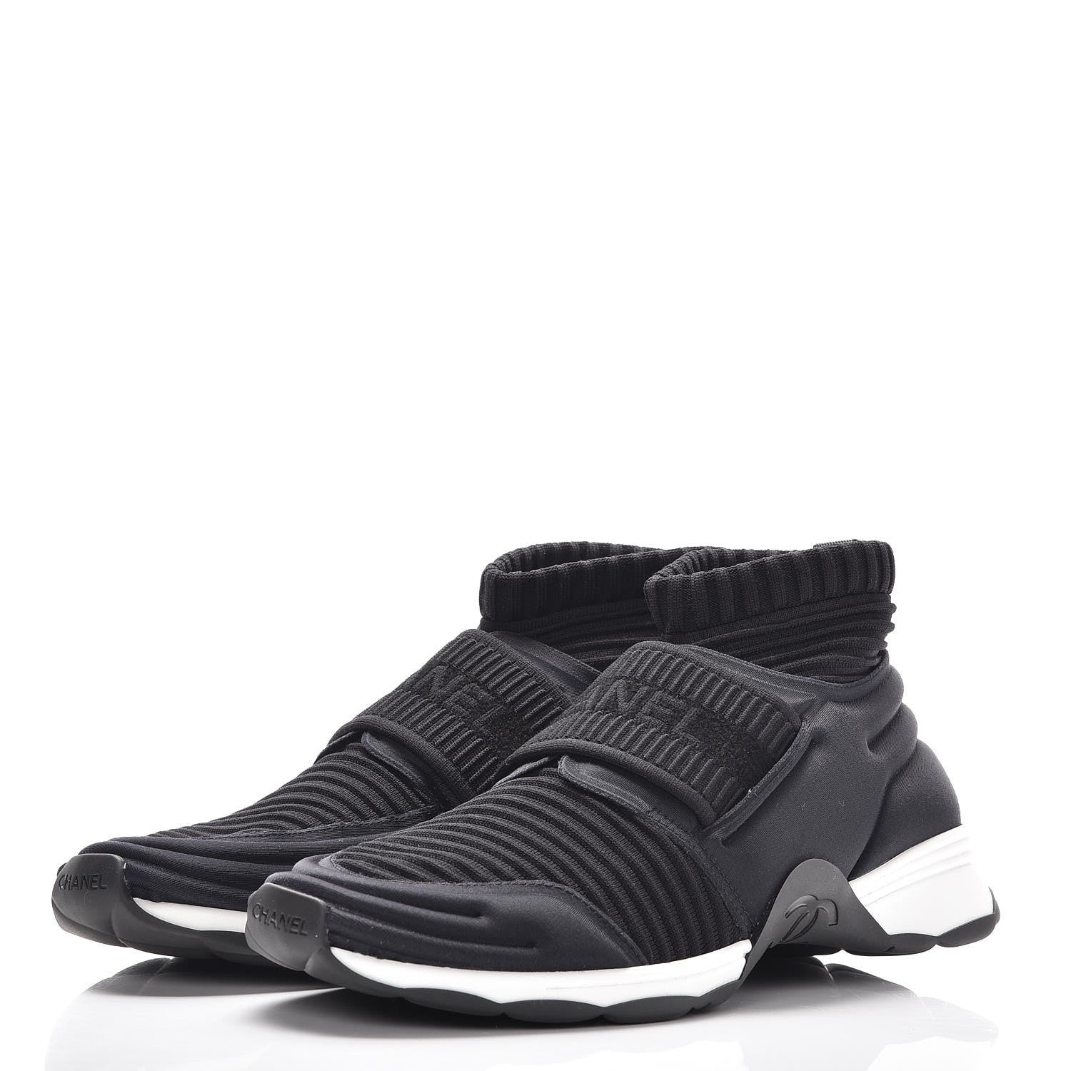 Chanel Stretch Fabric CC Sneakers 38.5 Black 2 of 8