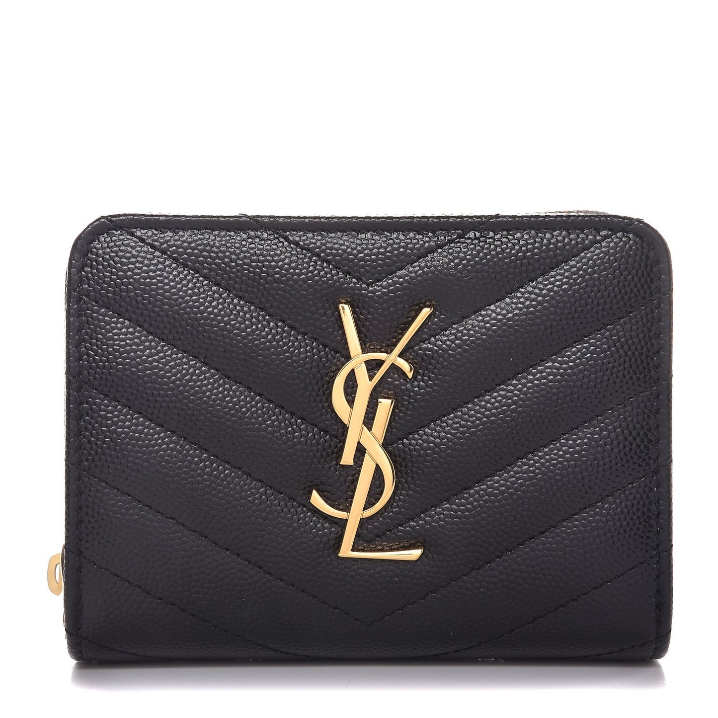 Grain De Poudre Matelasse Chevron Monogram Compact Zip Around Wallet Black