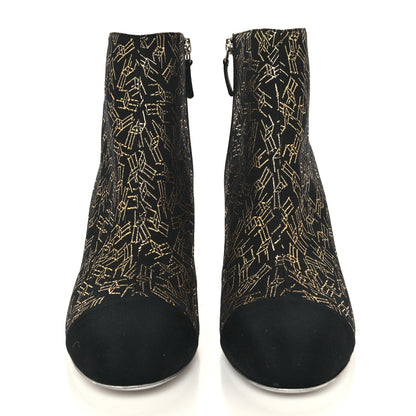 Chanel Tweed Grosgrain Printed Cap Toe Ankle Boots 40 Black Gold 2 of 10