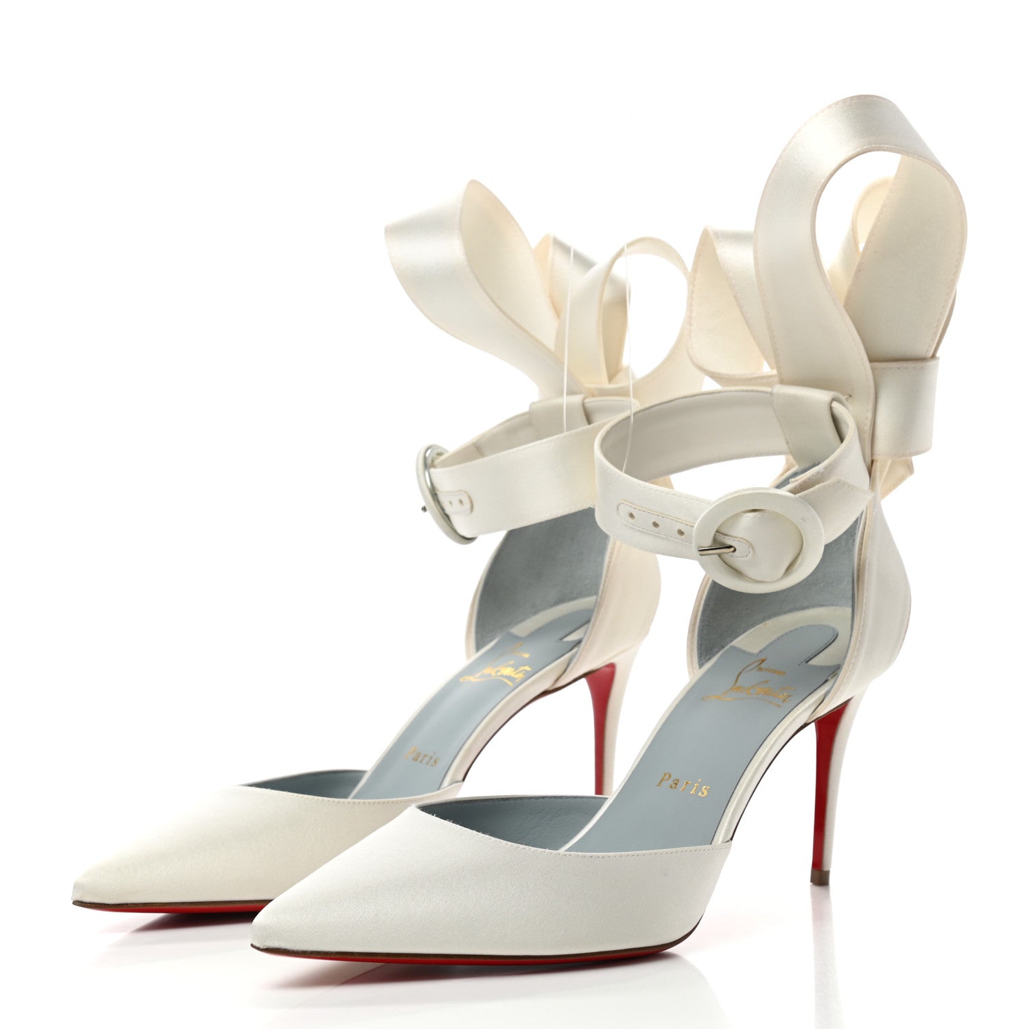Christian Louboutin Crepe Satin Raissa 85 Ankle Strap Pumps 39.5 Off White 3 of 9