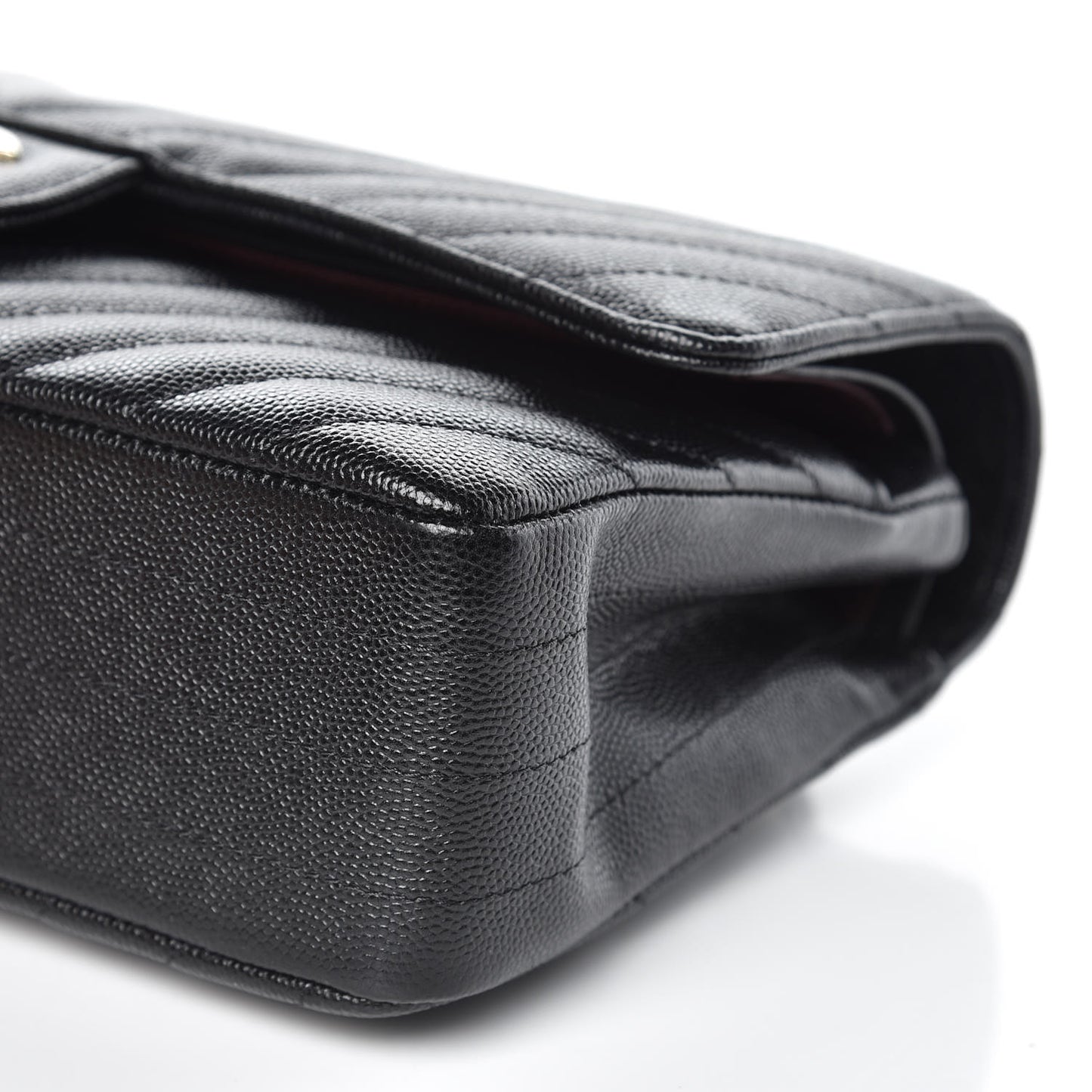 Caviar Chevron Quilted Medium Double Flap Black
