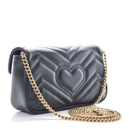 Gucci Calfskin Matelasse Super Mini GG Marmont Shoulder Bag Black 3 of 10