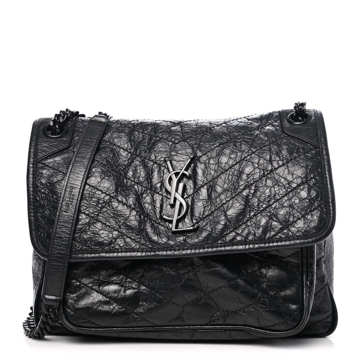 Saint Laurent Crinkled Calfskin Matelasse Monogram Medium Niki Chain Satchel Black 1 of 4