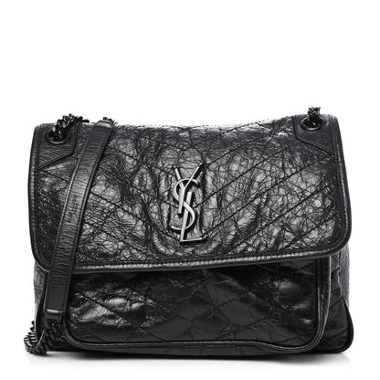 Saint Laurent Crinkled Calfskin Matelasse Monogram Medium Niki Chain Satchel Black 1 of 4