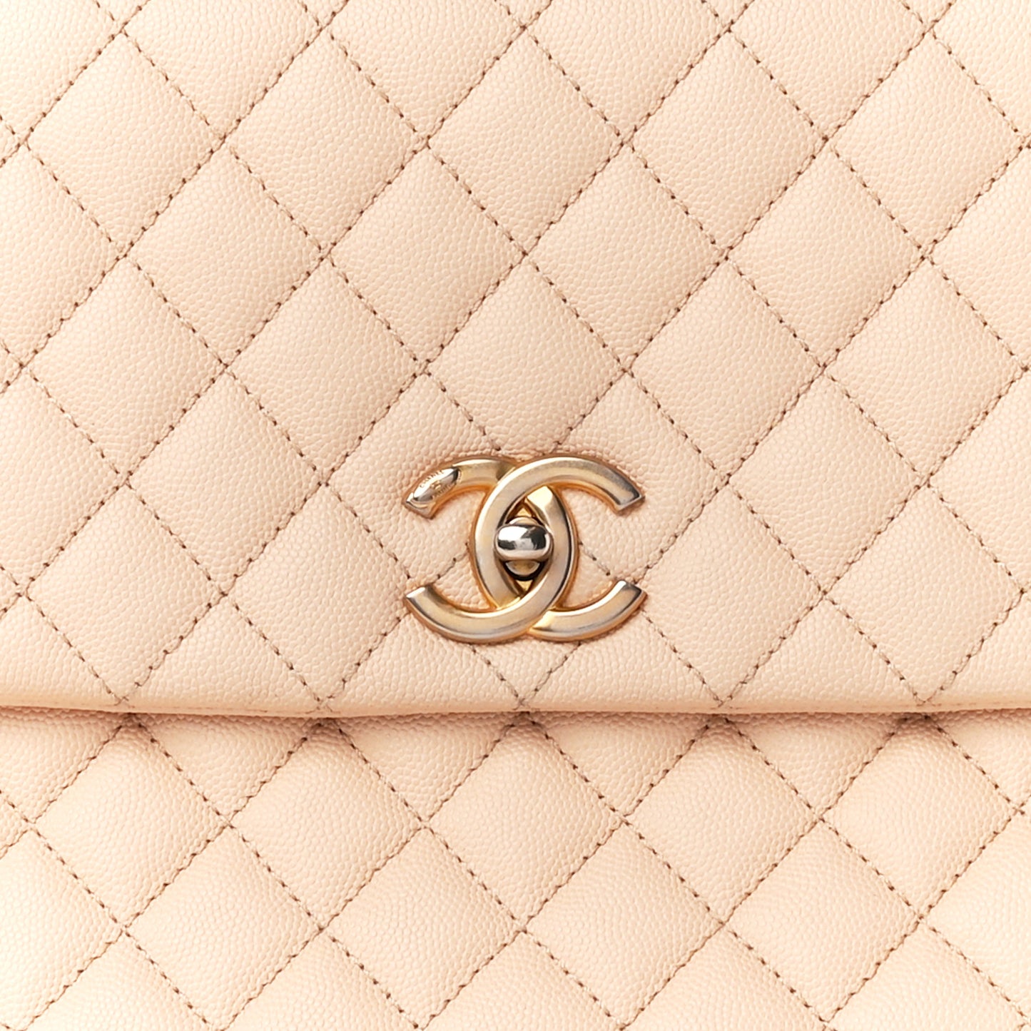 Caviar Quilted Large Coco Handle Flap Beige