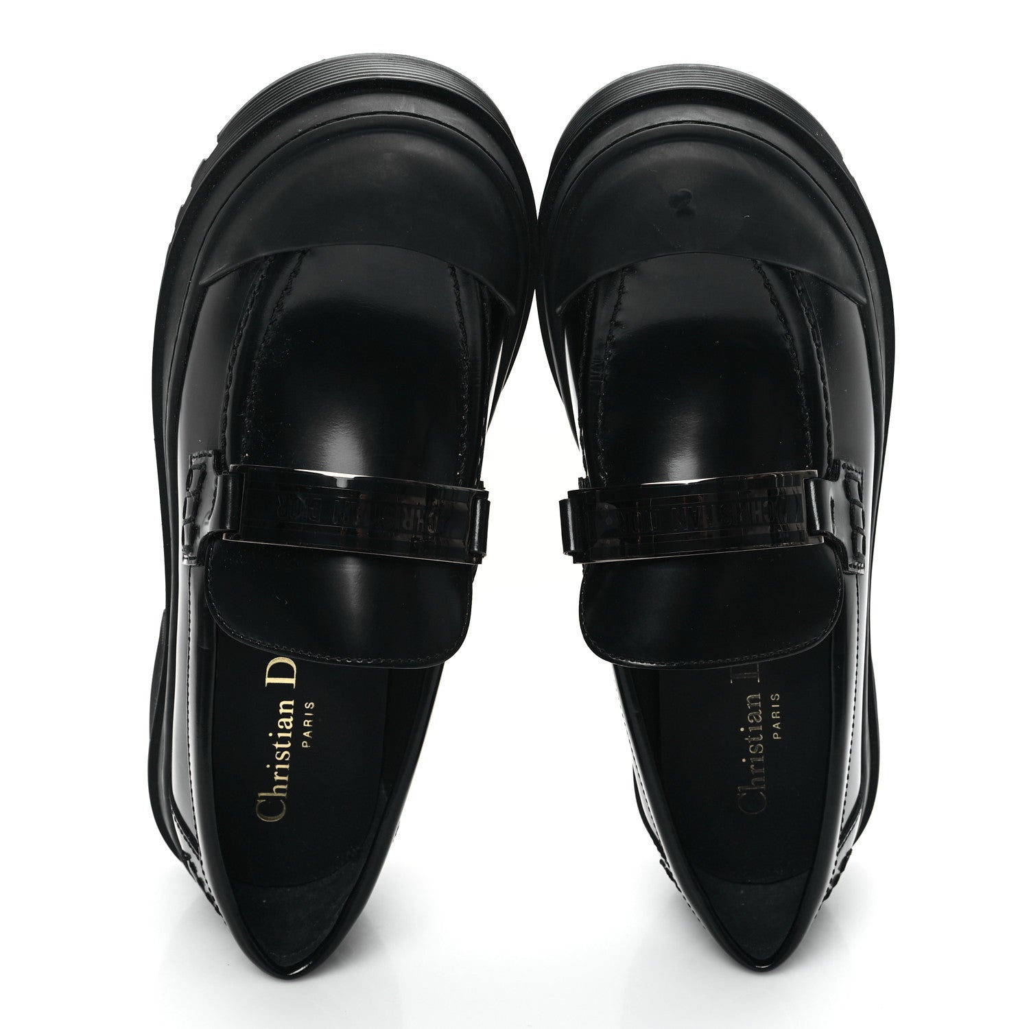 Christian Dior Brushed Calfskin Rubber Dior Code Cap Toe Lug Sole 15mm Loafers 35 Black 2 of 10
