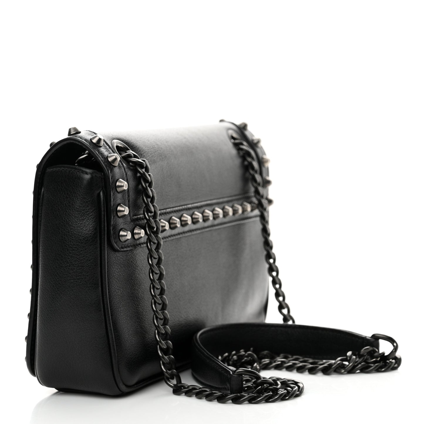 Glace Calfskin Studded Crossbody Black