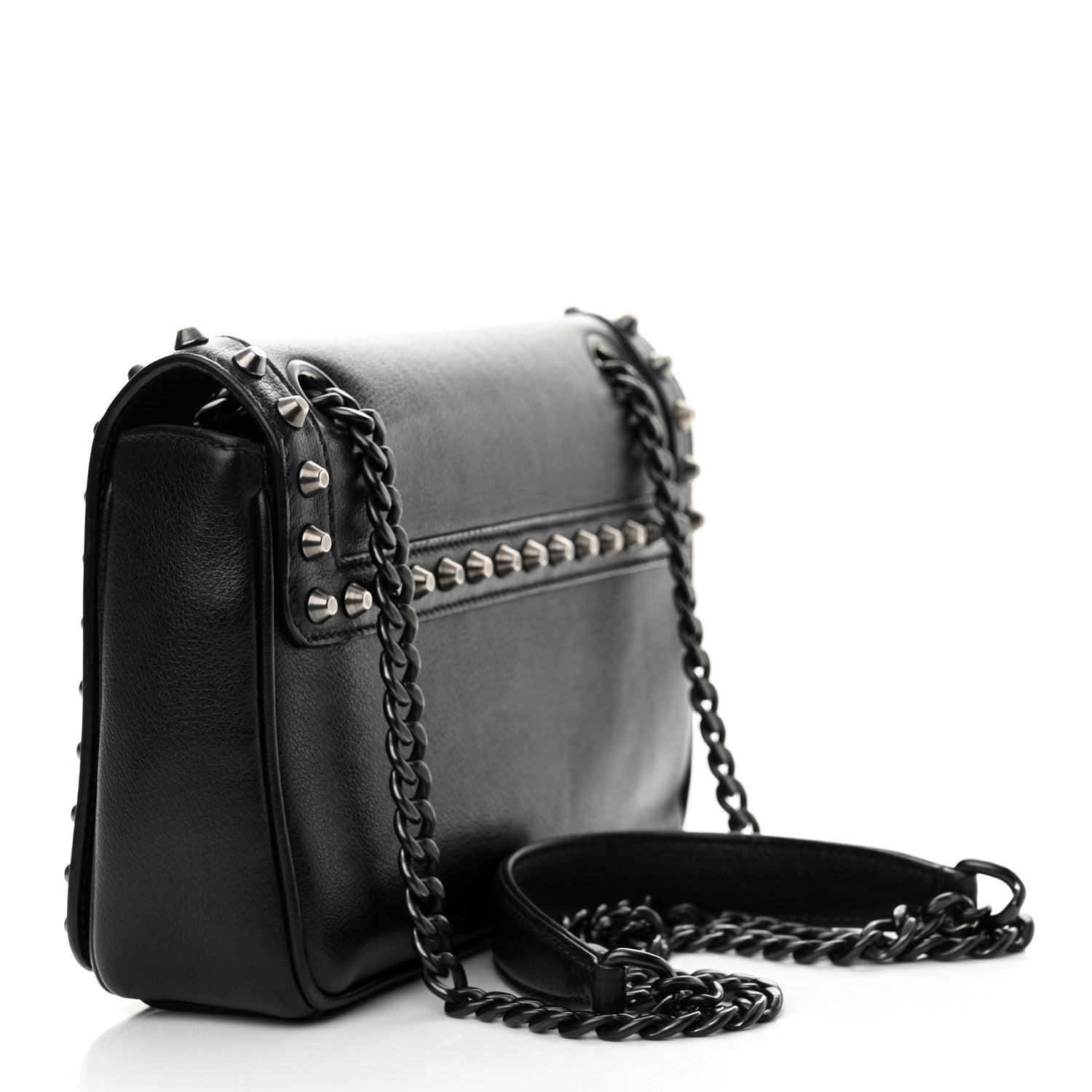 Prada Glace Calfskin Studded Crossbody Black 3 of 14