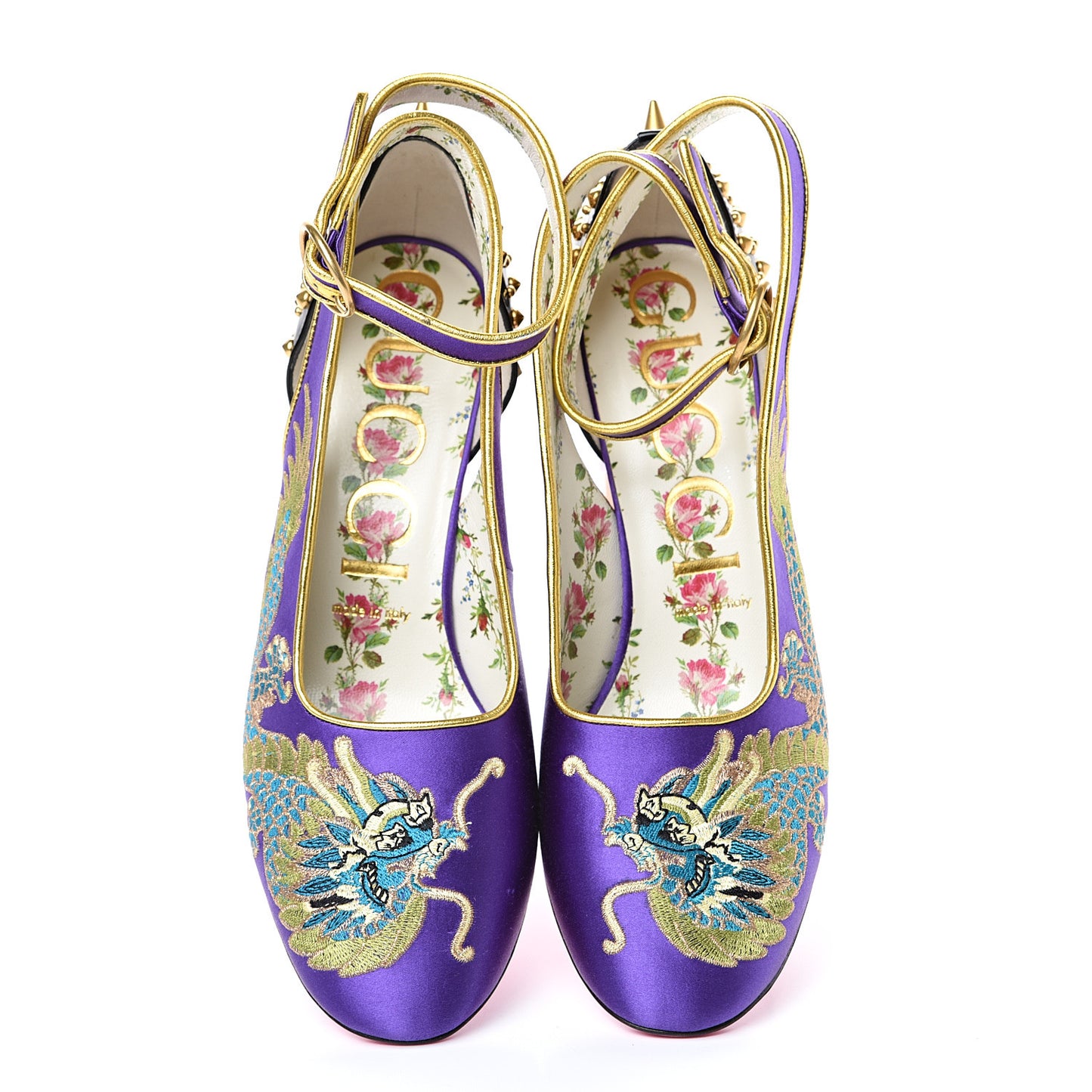 Satin Embroidered Dragon Caspar Pumps 38.5 Purple Oro Vecchio Black