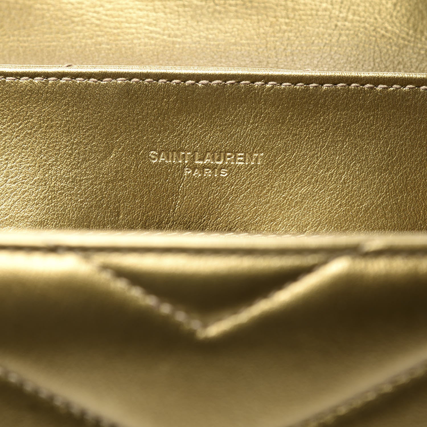 Saint Laurent Metallic Calfskin Y Quilted Small Loulou Monogram Chain Satchel Gold 5 of 10