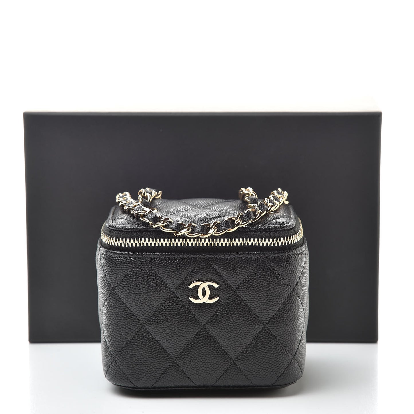 Caviar Quilted Mini Vanity Case With Chain Black