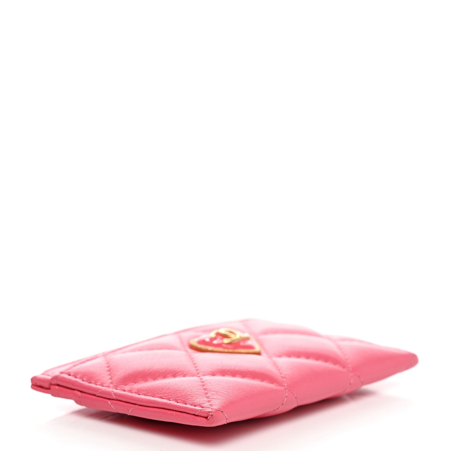 Lambskin Plexiglass Quilted Coco Love Card Holder Pink