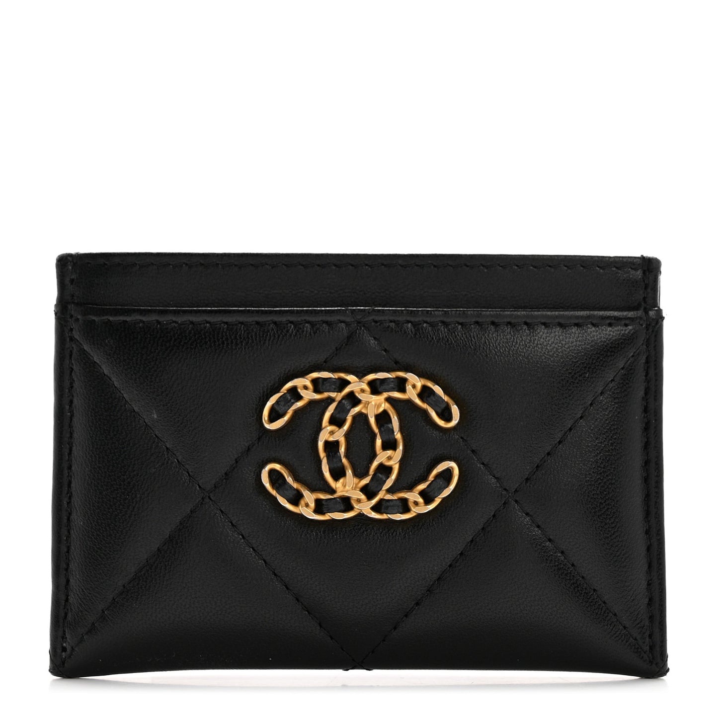 Lambskin Quilted Chanel 19 Card Holder Black