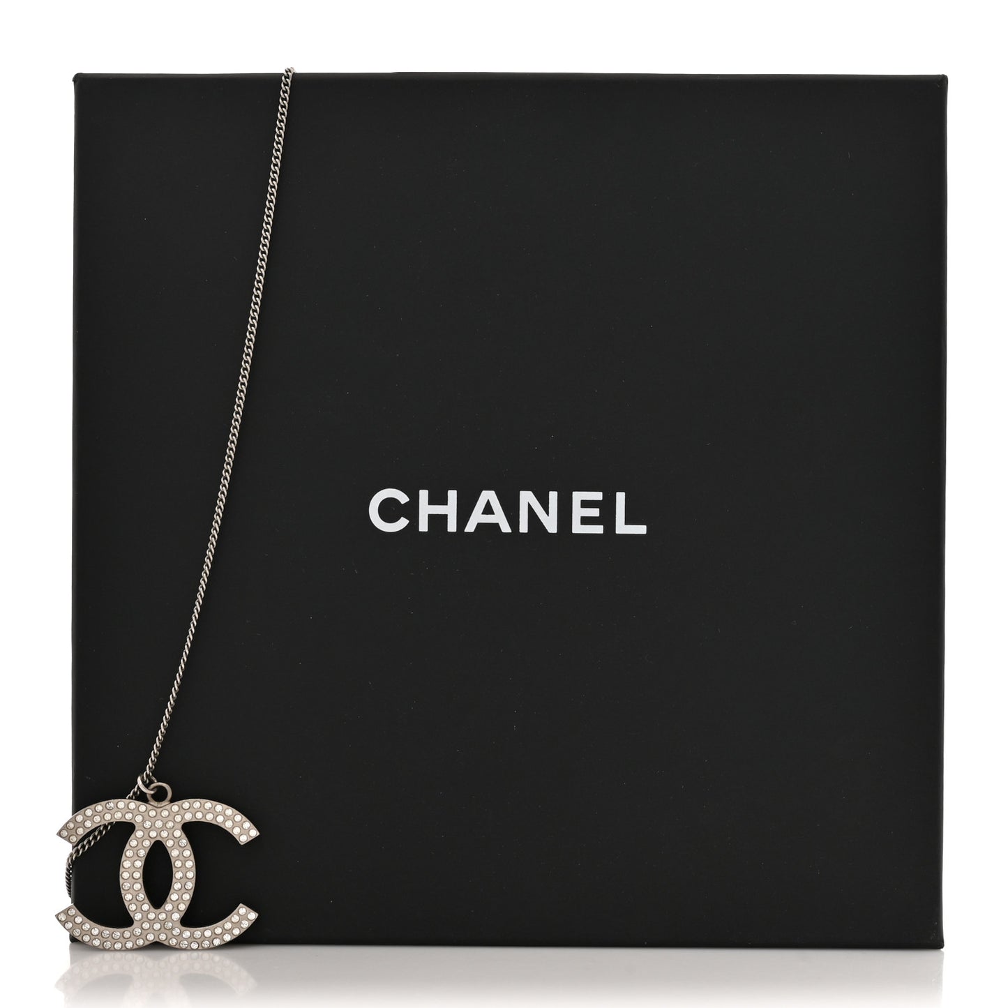 Crystal Large CC Pendant Necklace Silver