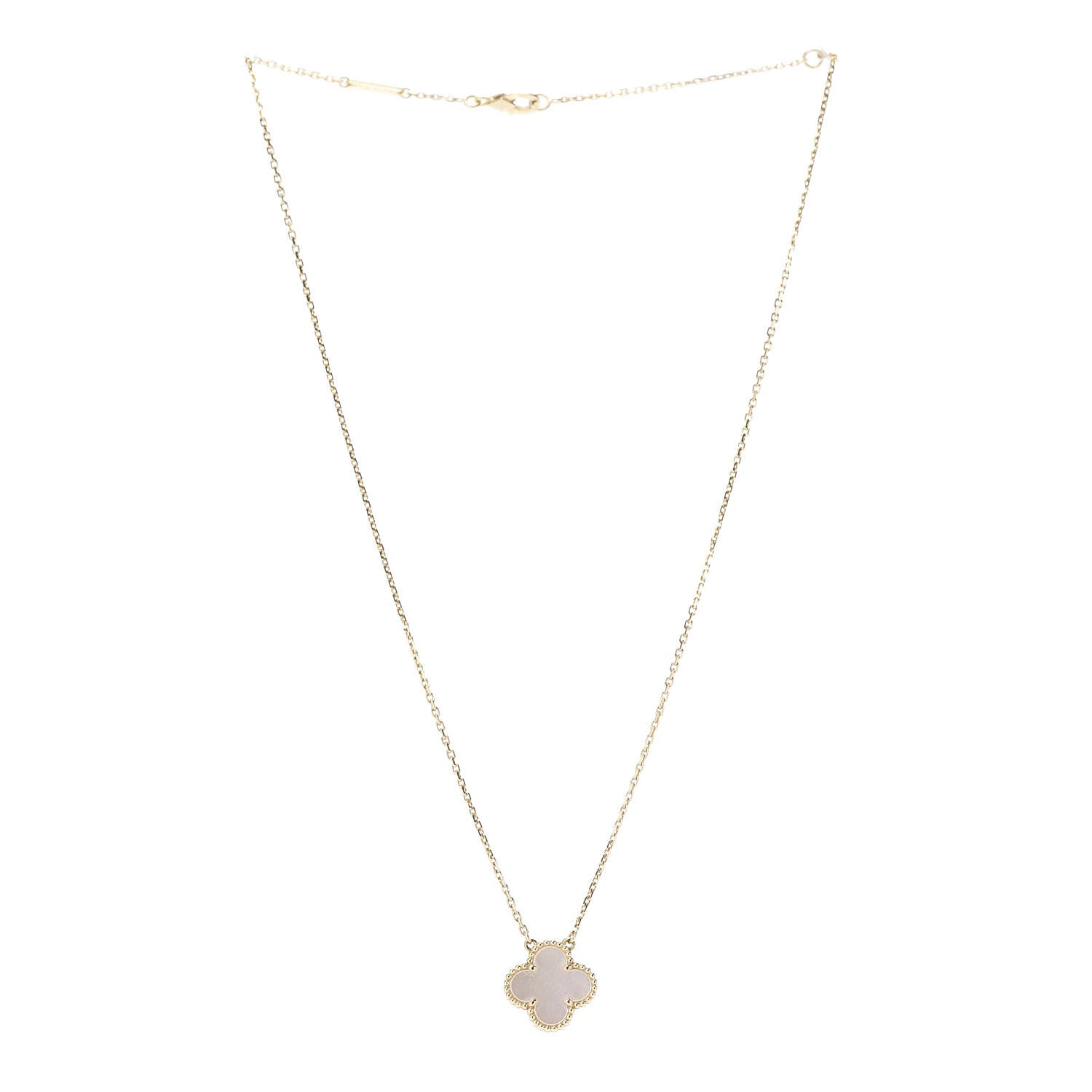 Van Cleef & Arpels 18K Yellow Gold Mother of Pearl Vintage Alhambra Pendant Necklace 3 of 6