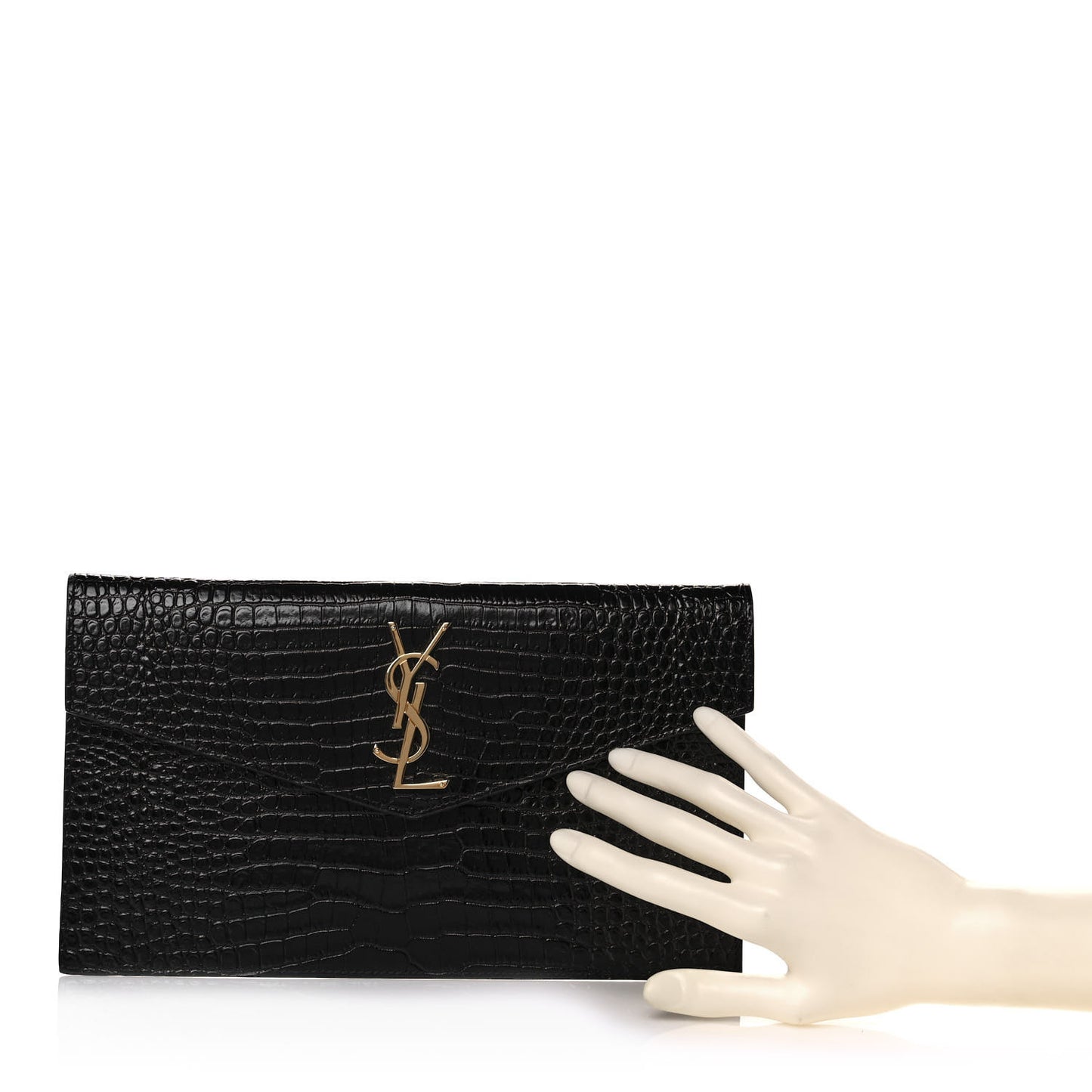 Calfskin Crocodile Embossed Uptown Monogram Clutch Black