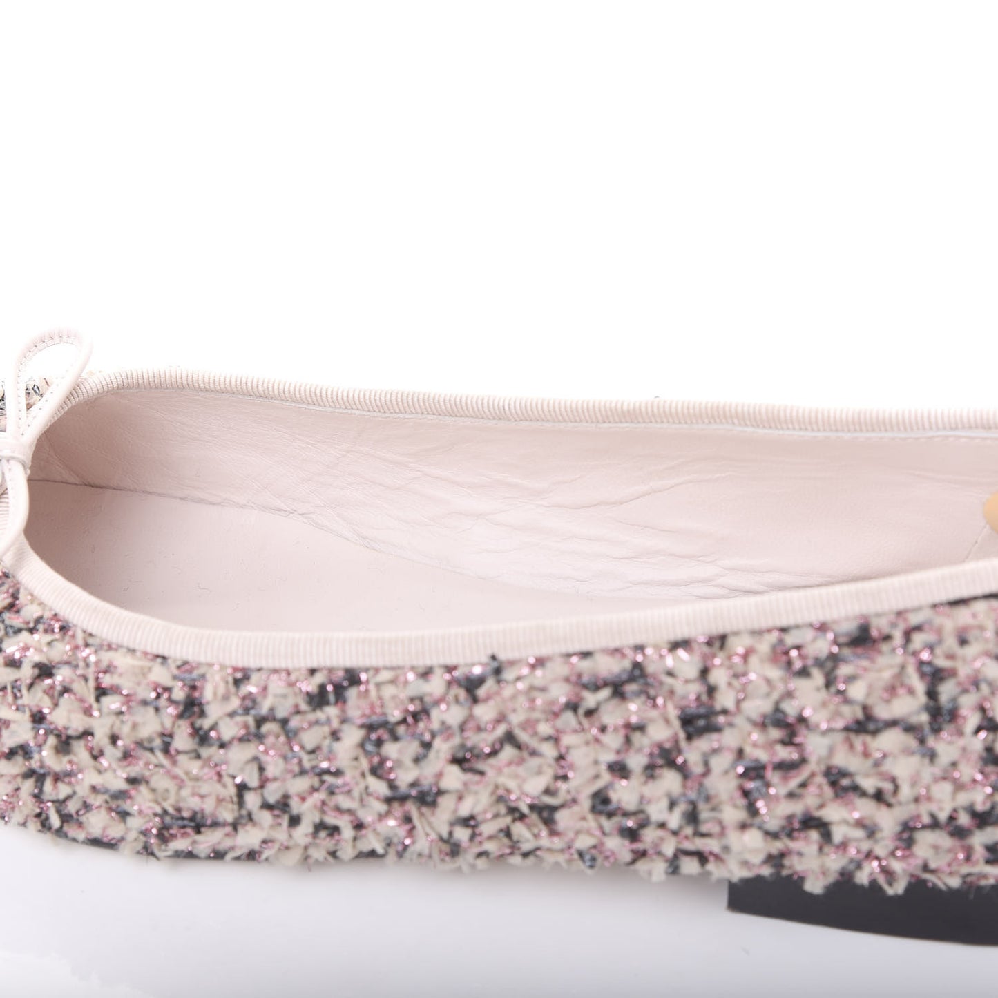 Tweed Patent Calfskin Cap Toe Ballerina Flats 41 Pink Black
