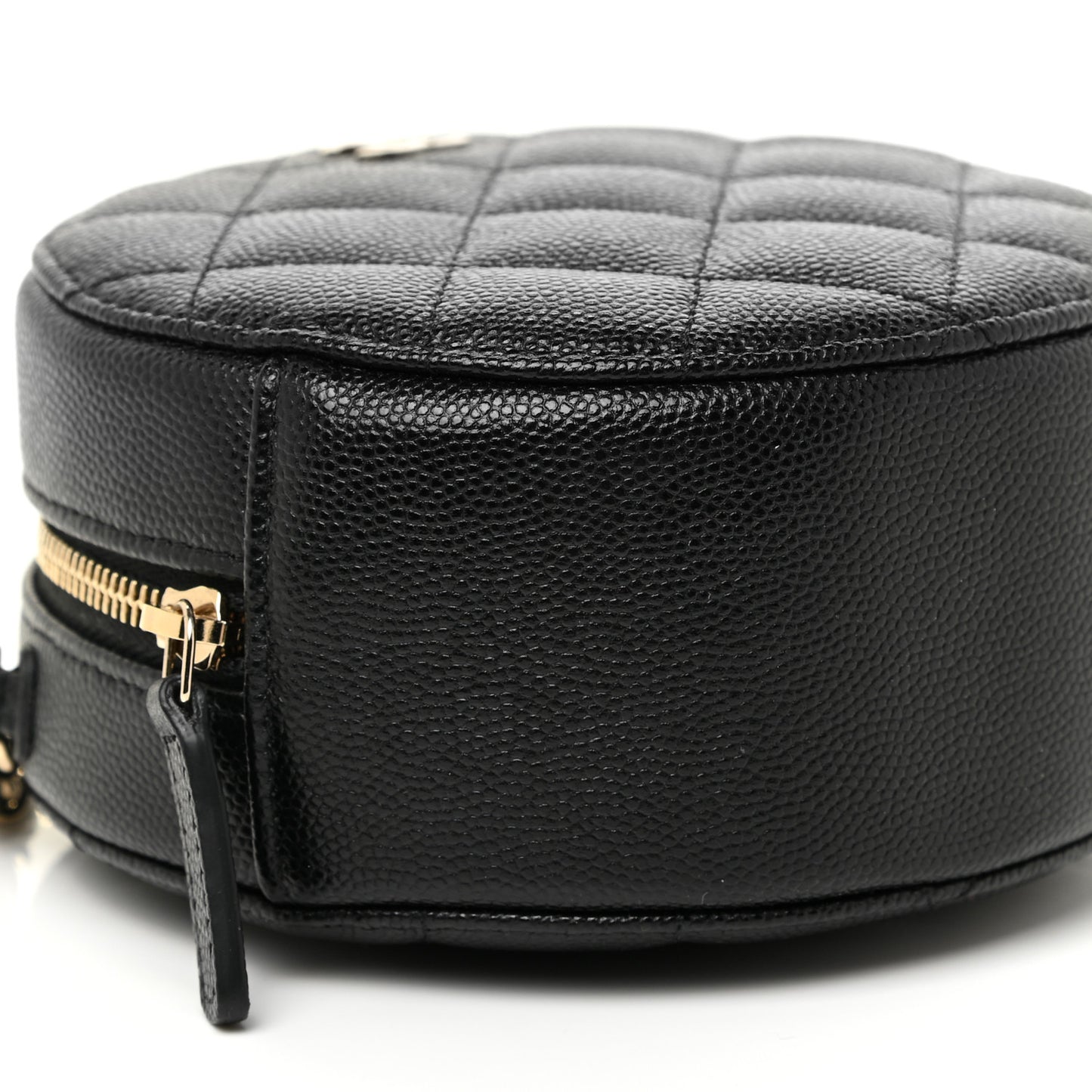 Caviar Quilted Round Clutch With Chain Black