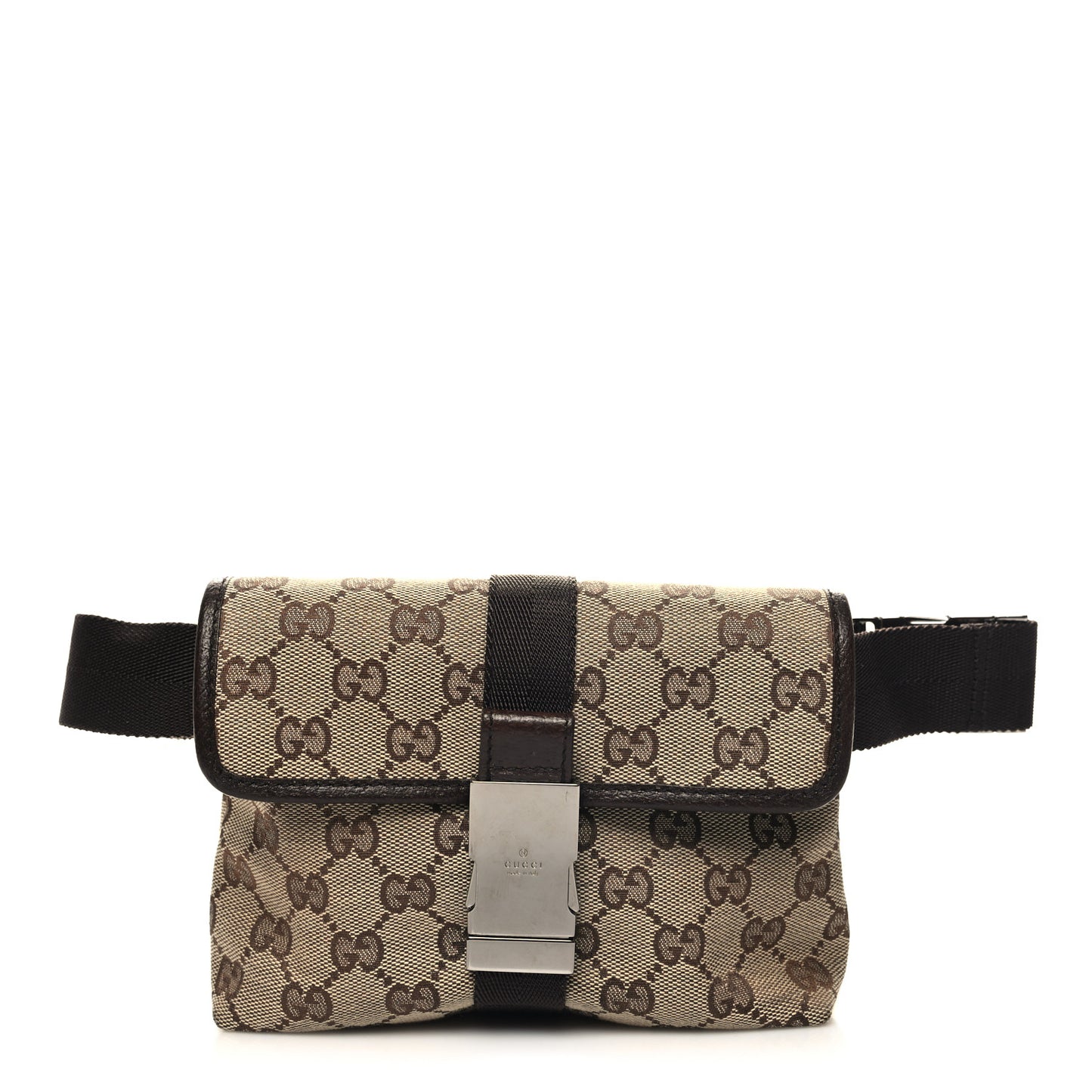 GG Monogram Buckle Belt Bag Dark Brown