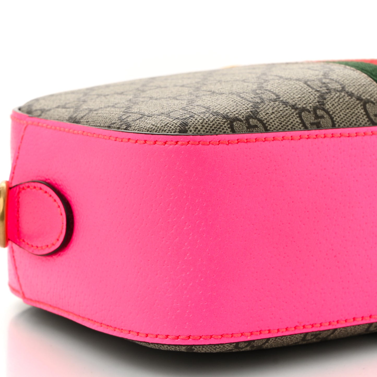 GG Supreme Monogram Textured Dollar Calfskin Web Ophidia Small Crossbody Bag Beige Ebony Fuchsia