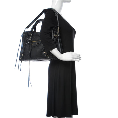 Balenciaga Calfskin Crocodile Embossed Classic Hardware City Black 2 of 10