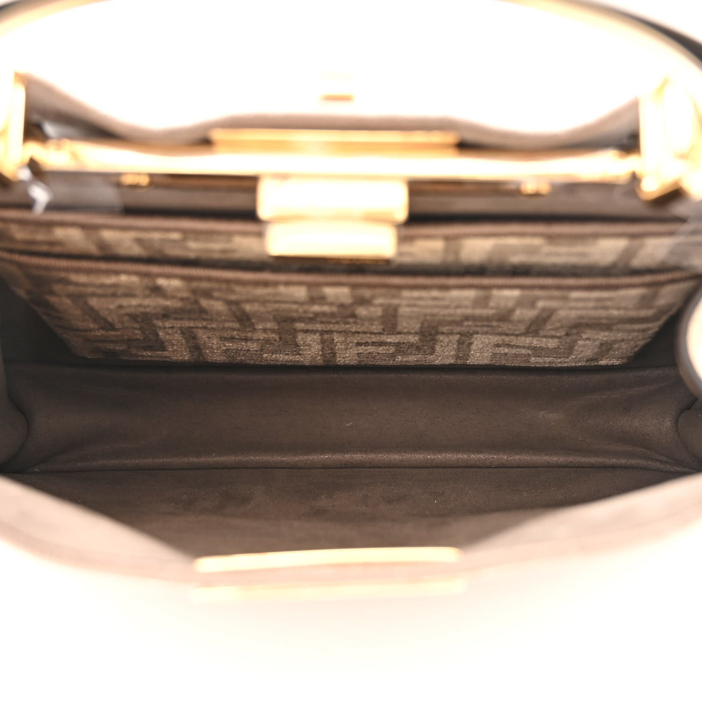 Chenille Suede Metal FF Small Peekaboo I SEE U Satchel Tortora Nuvola