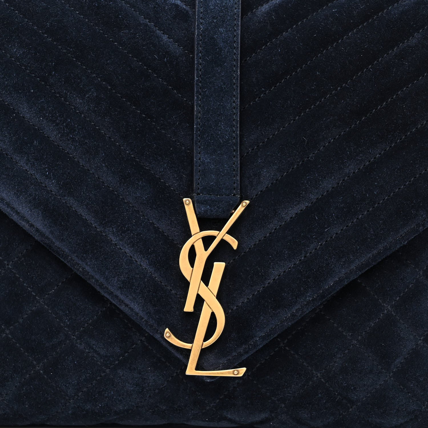Saint Laurent Suede Mixed Matelasse Triquilt Large Monogram Envelope Satchel Navy Blue 9 of 11