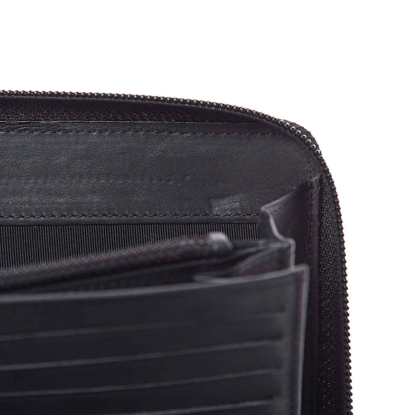 Calfskin Quilted Large Zip Around Organizer Wallet Black