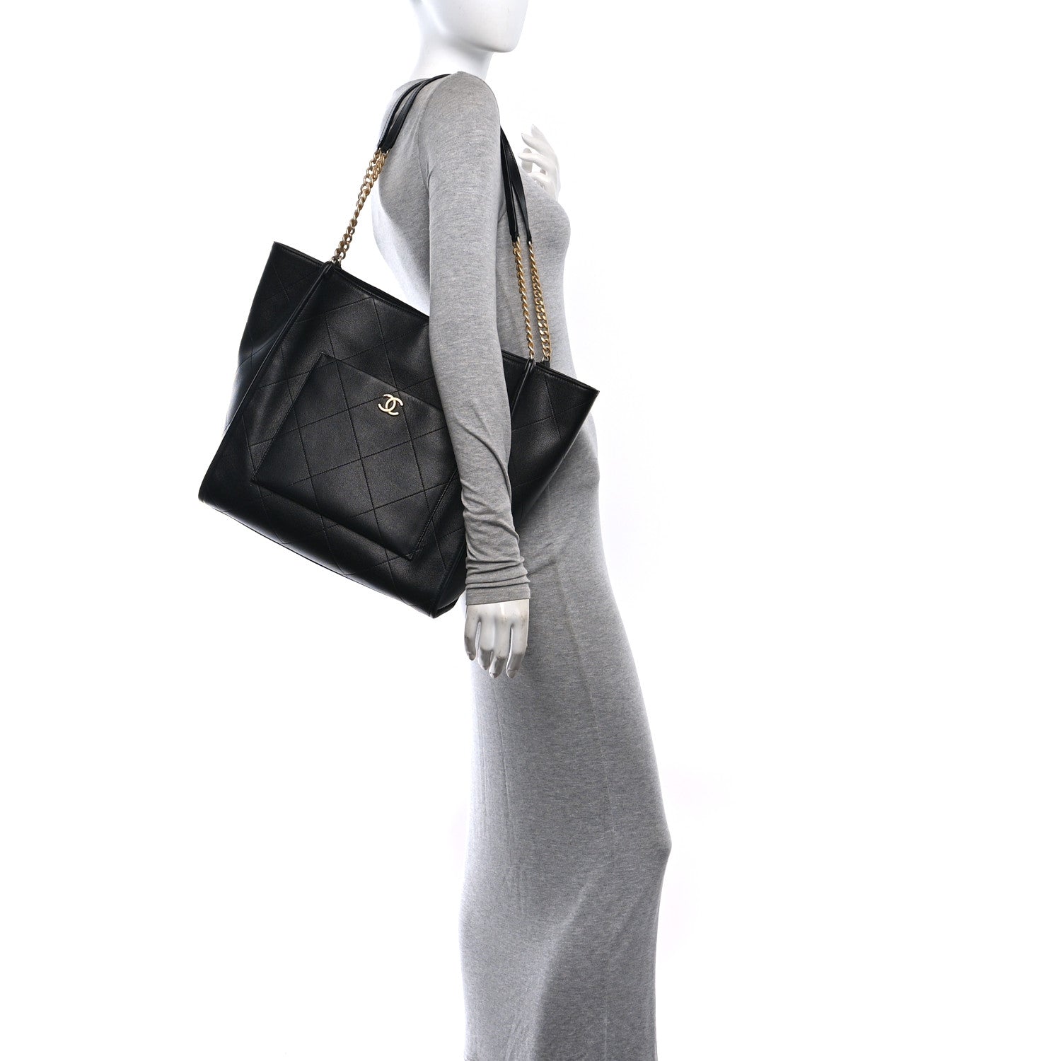 Chanel Caviar Stitched Pocket CC Large Tote Black 2 of 14