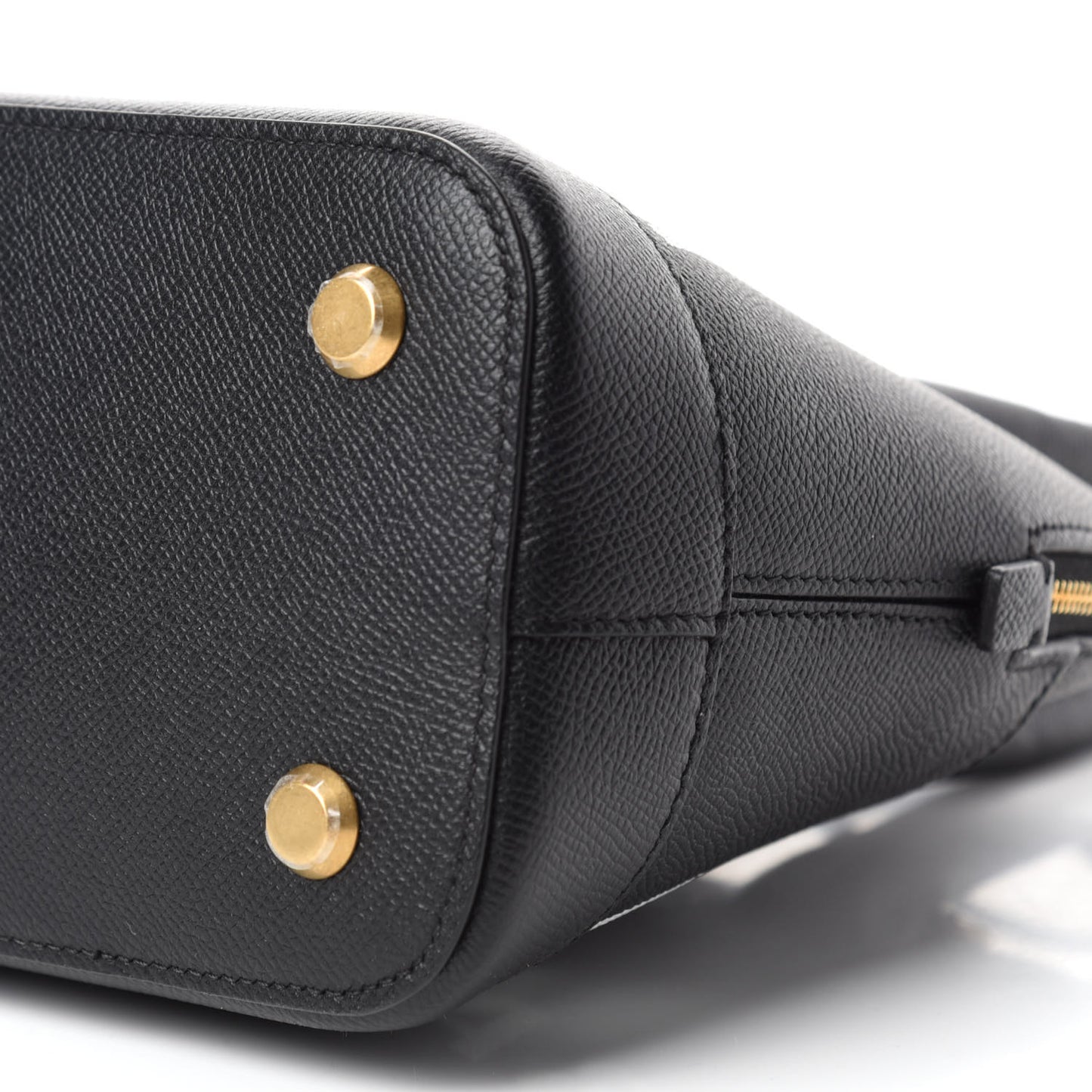 Signature Grained Calfskin Logo S Ville Top Handle Bag Black