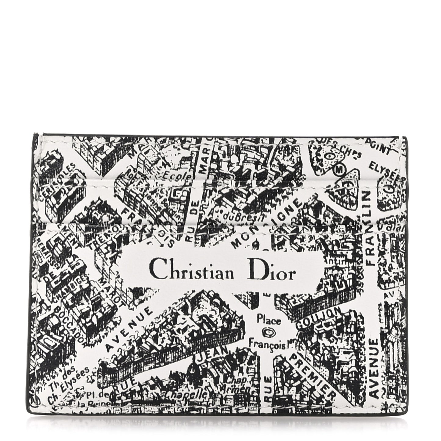 Calfskin Plan De Paris Print Card Holder White Black