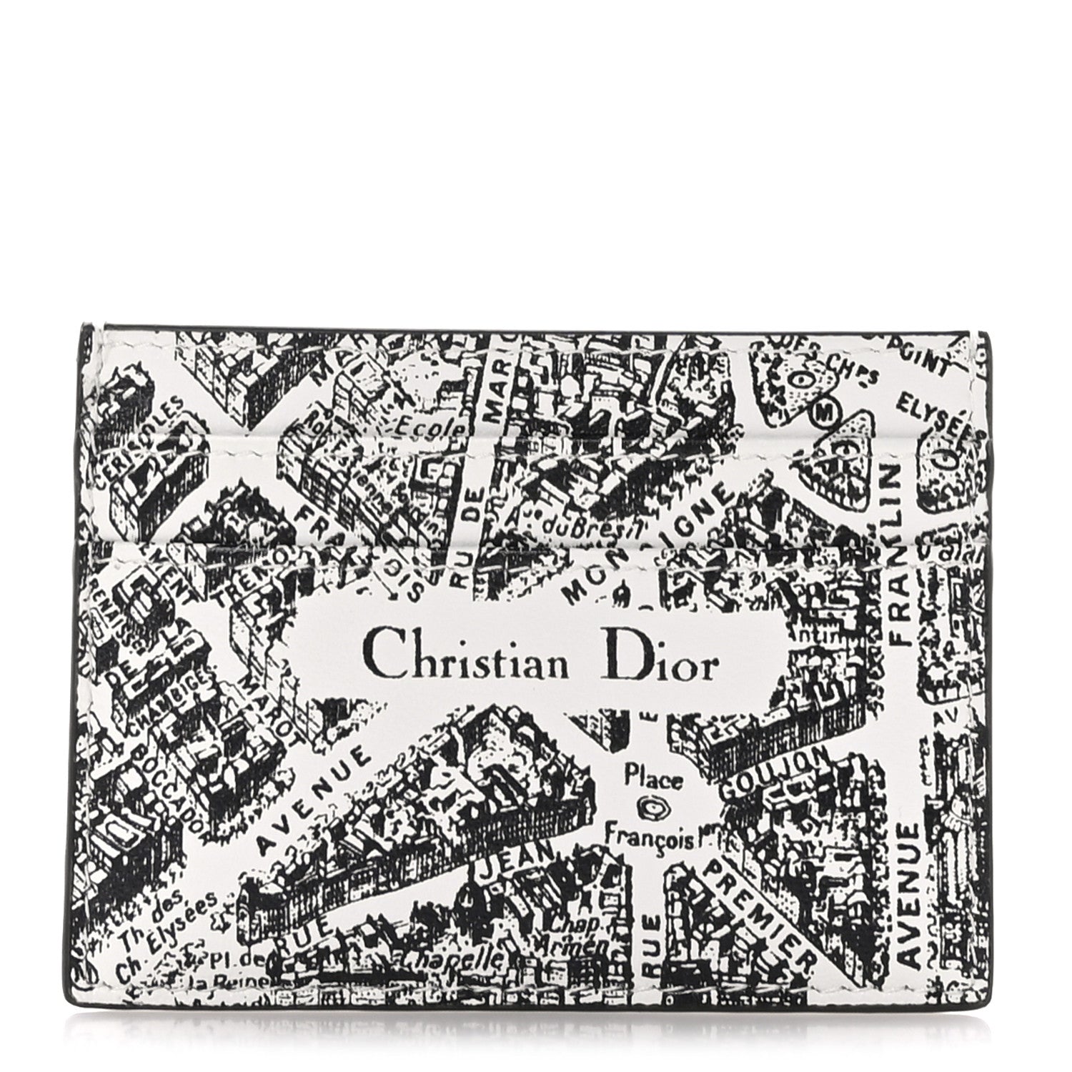Christian Dior Calfskin Plan De Paris Print Card Holder White Black 1 of 9