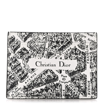 Christian Dior Calfskin Plan De Paris Print Card Holder White Black 1 of 9