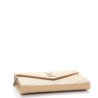 Saint Laurent Grain De Poudre Matelasse Chevron Monogram Chain Wallet Nude Powder 4 of 8