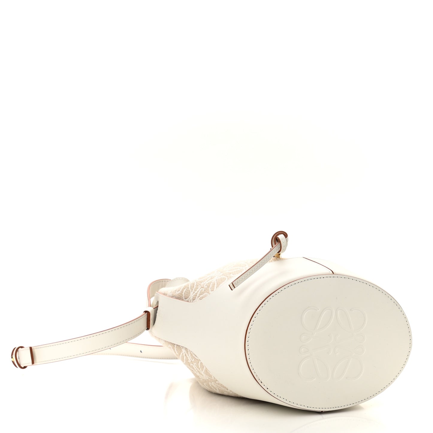 Calfskin Jacquard Linen Anagram Embroidered Small Balloon Bucket Bag Ecru White
