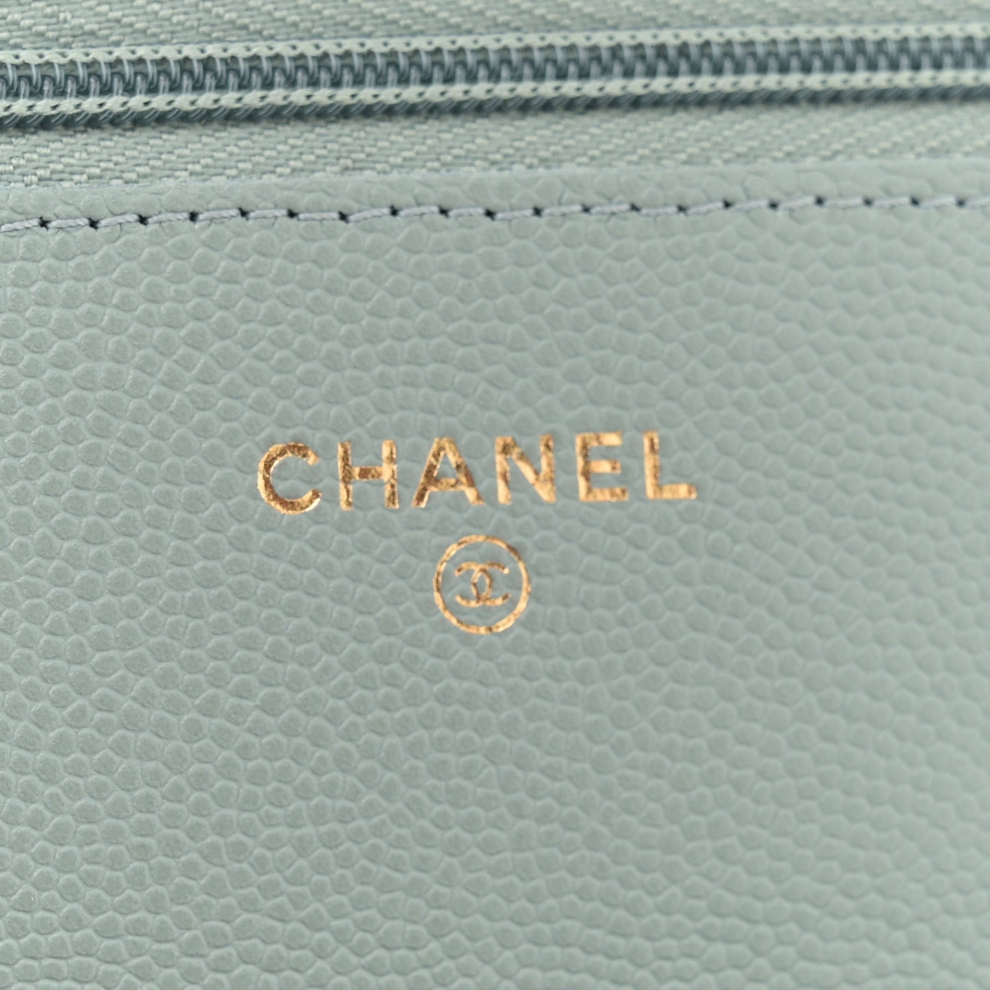 Caviar Quilted Wallet on Chain WOC Light Blue