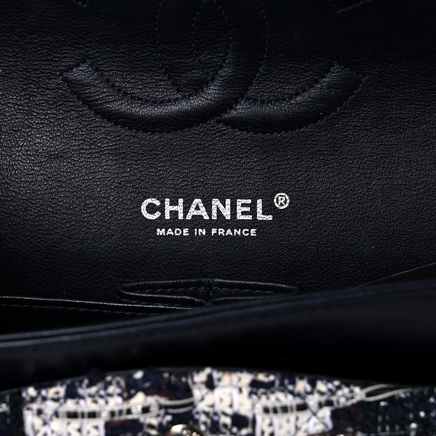 Tweed Quilted Flap Navy White