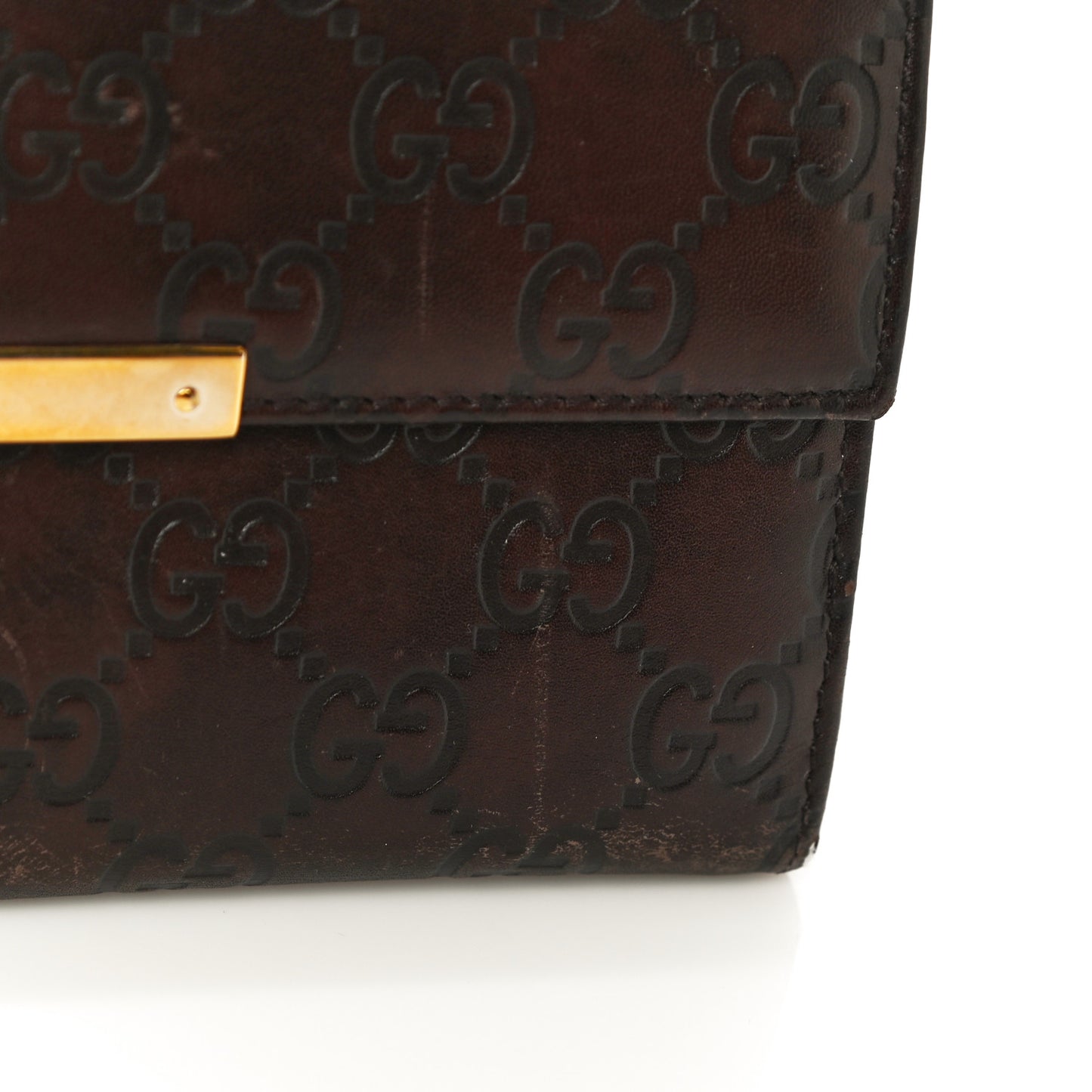 Guccissima Margaux Calfskin Metal Bar Continental Flap Wallet Chocolate
